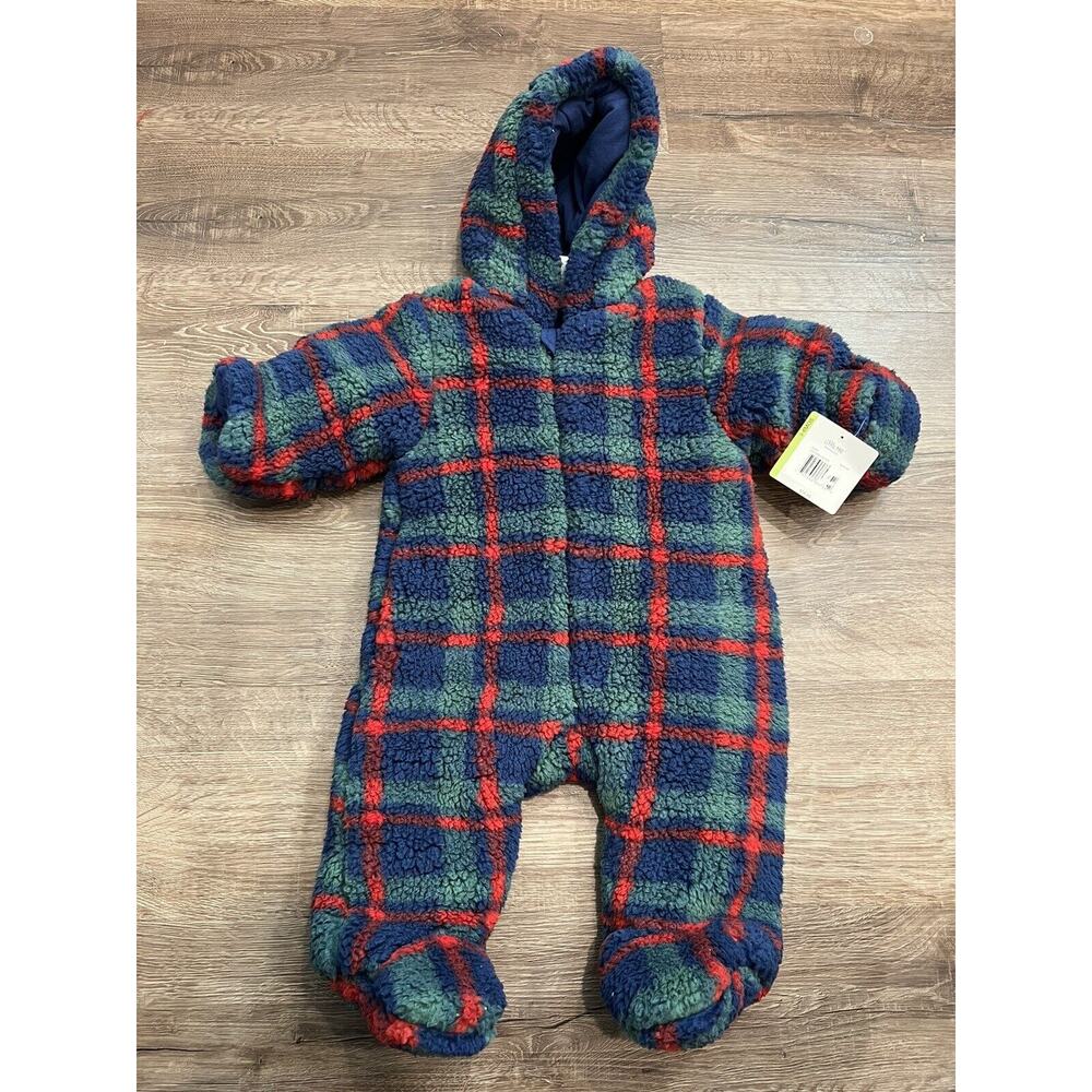 Little Me Plaid Fleece Jumpsuit- size 3-6 months
